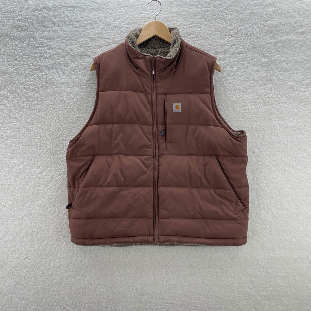 Carhartt Puffer Vest Womens XL Brown Montana Reversible Sherpa Lined Workwear